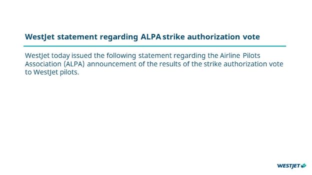 WestJet statement regarding ALPA  strike authorization vote
