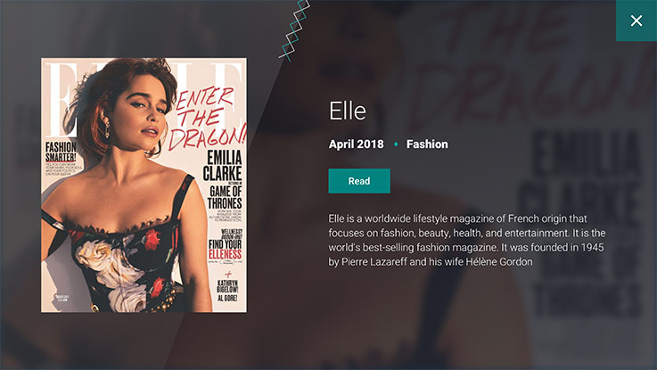 La revista Elle aparece en el monitor con pantalla táctil del Dreamliner