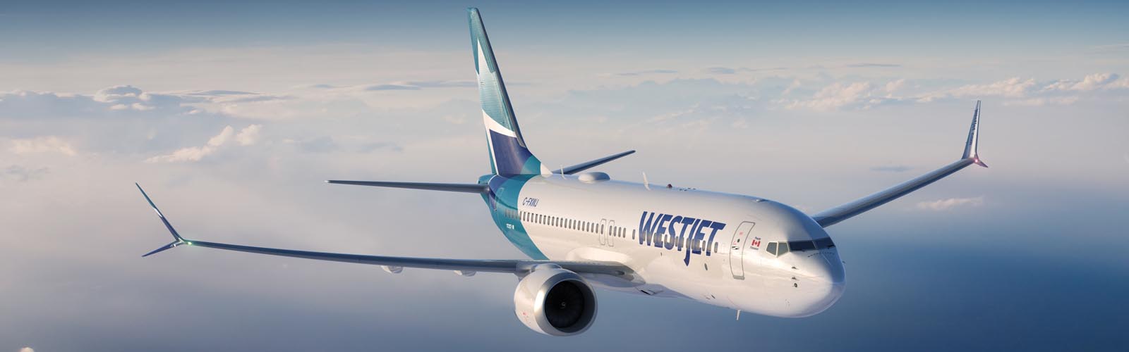 WestJet Boeing MAX 8 aircraft flying over clouds
