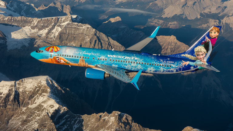 Disney's Frozen plane flying through the mountains
