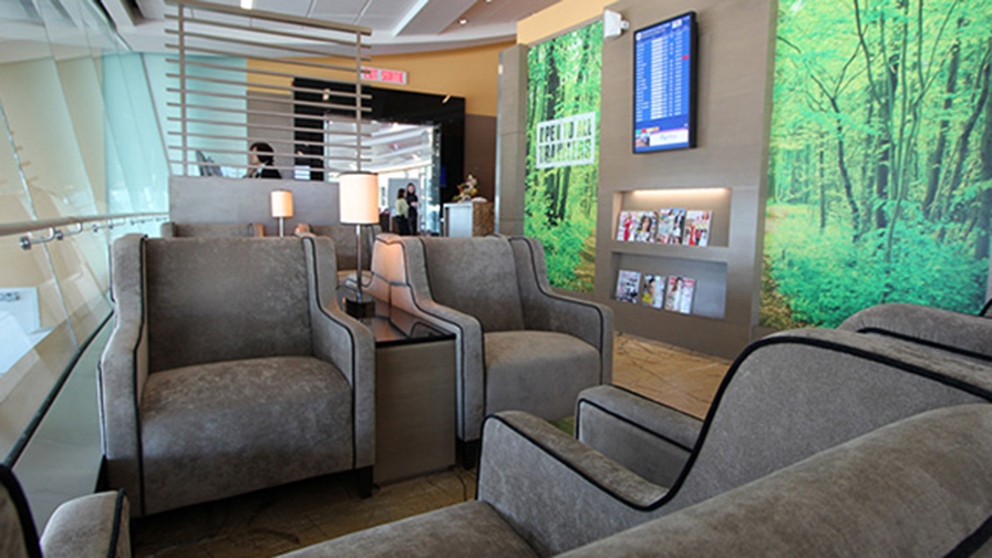 Comfortable seating in Plaza Premium Lounge in Edmonton Airport