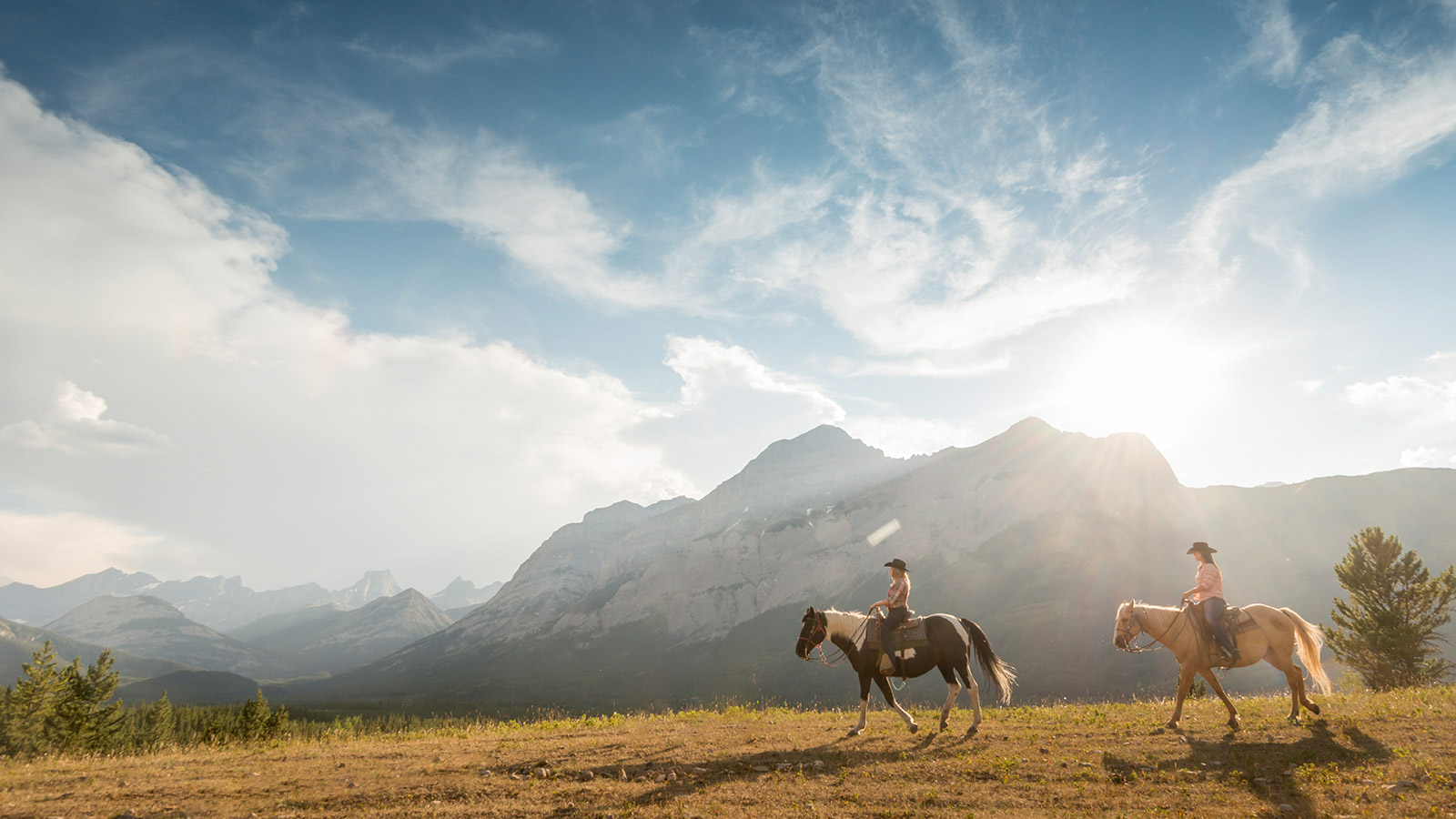 People horseback riding in the mountains