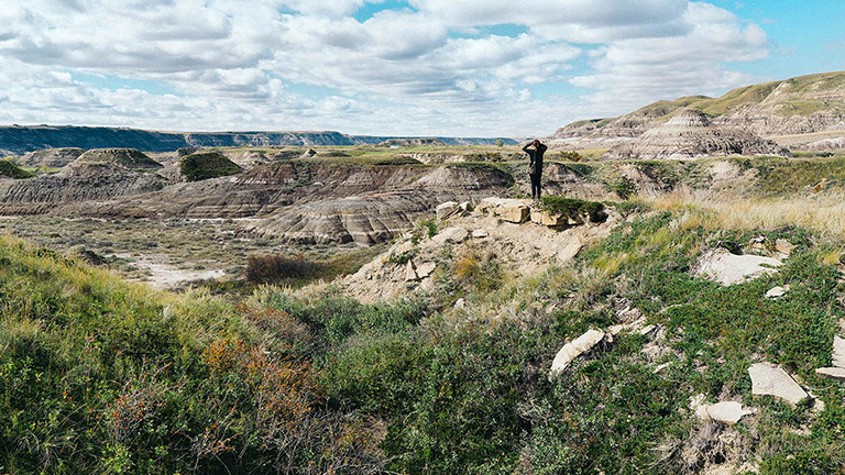 Person hiking in Drumheller