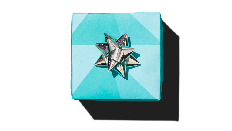 Blue gift with a silver bow