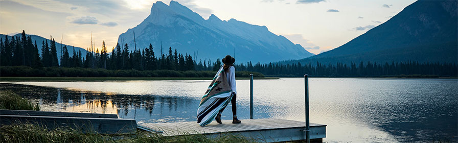 Woman overlooking a lake in Alberta