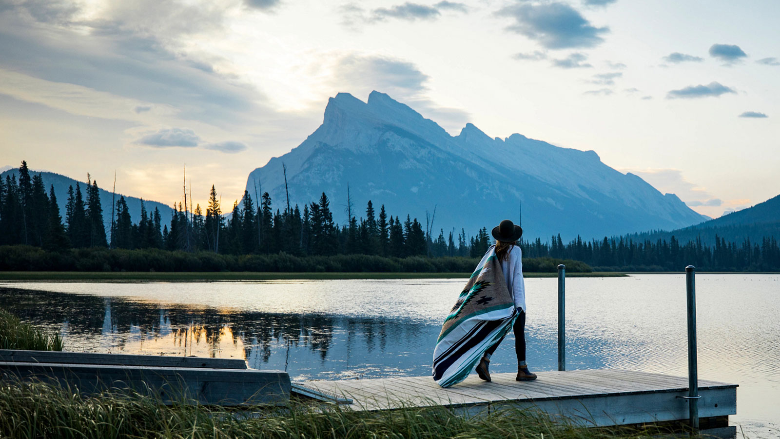 Woman overlooking a lake in Alberta