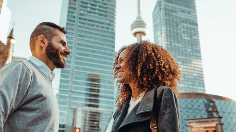Two people chatting in Toronto