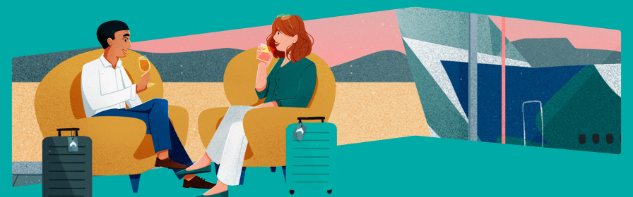 Graphic of guests enjoying status benefits at airport