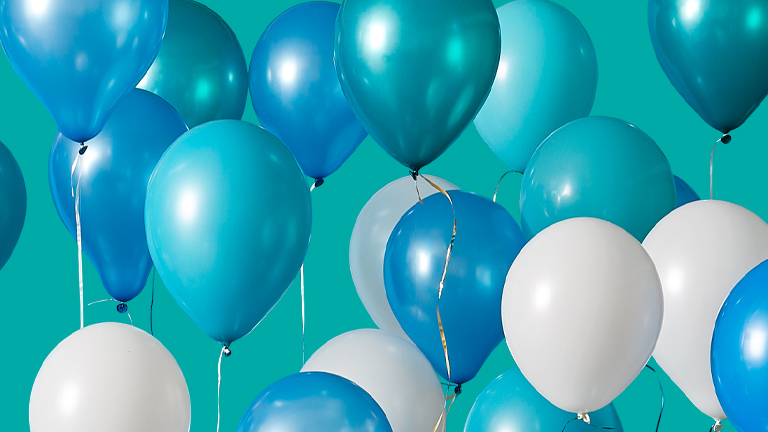 Blue and white balloons