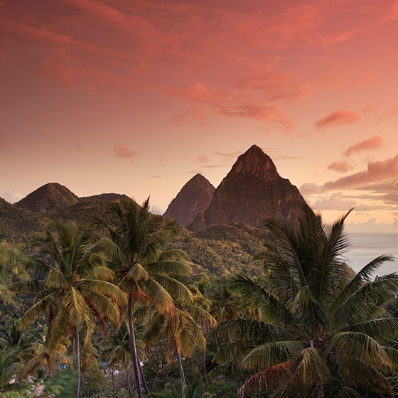 Piton mountains at sunset.