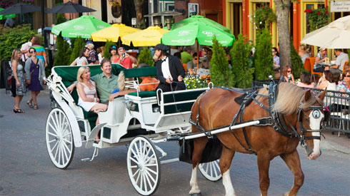 Un couple se promène en carriole au centre-ville de Charlottetown