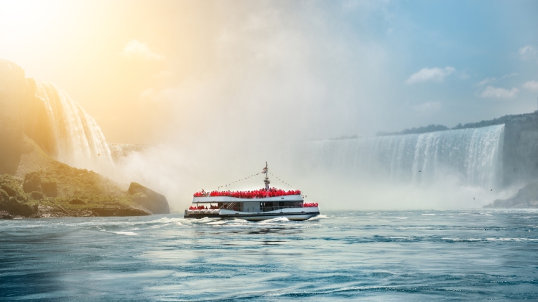 Ferry crossing under Niagara falls