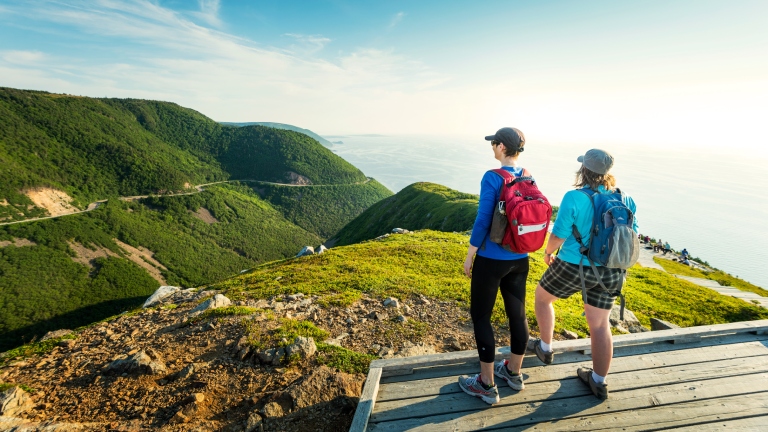 Two hikers atop Skyline Trail Cape Breton