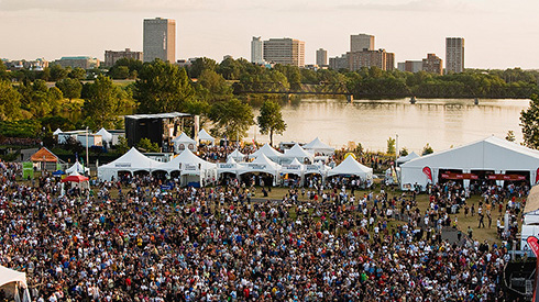 Aerial view of people enjoying Bluesfest in Ottawa