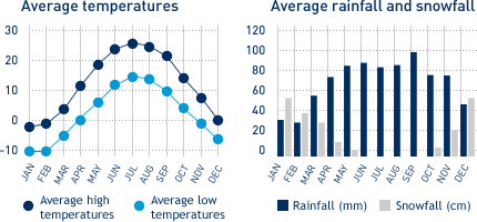Average monthly temperature and average monthly rainfall diagrams for London