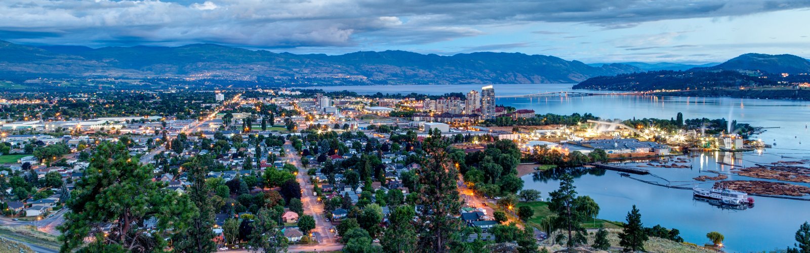 Aerial view of downtown Kelowna at night