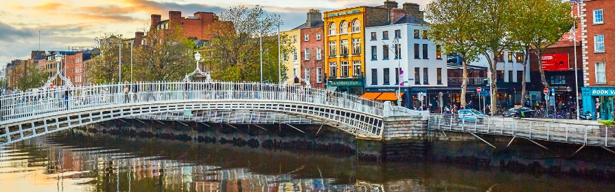Bridge over a river in Dublin at sunset