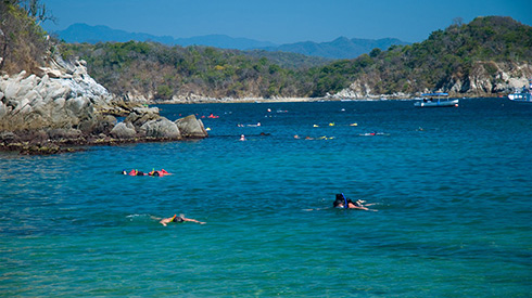 Guided snorkeling tour at the beach in Huatulco, Oaxaca, Mexico
