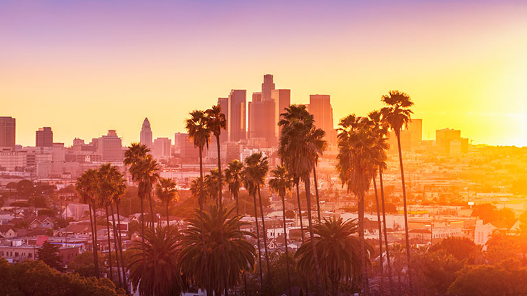 Los Angeles skyline at sunset