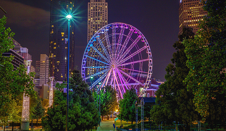 Atlanta ferris wheel at night