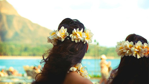 Girls with Wahine flowers in their hair, Honolulu, Oahu