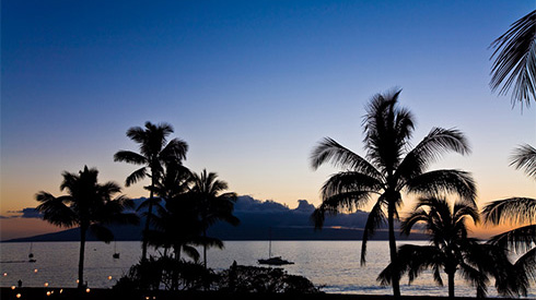 Sunset view of Lanai from Maui, Hawaii