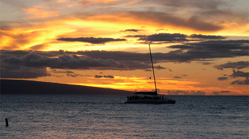 Sunset with sailboat, Maui