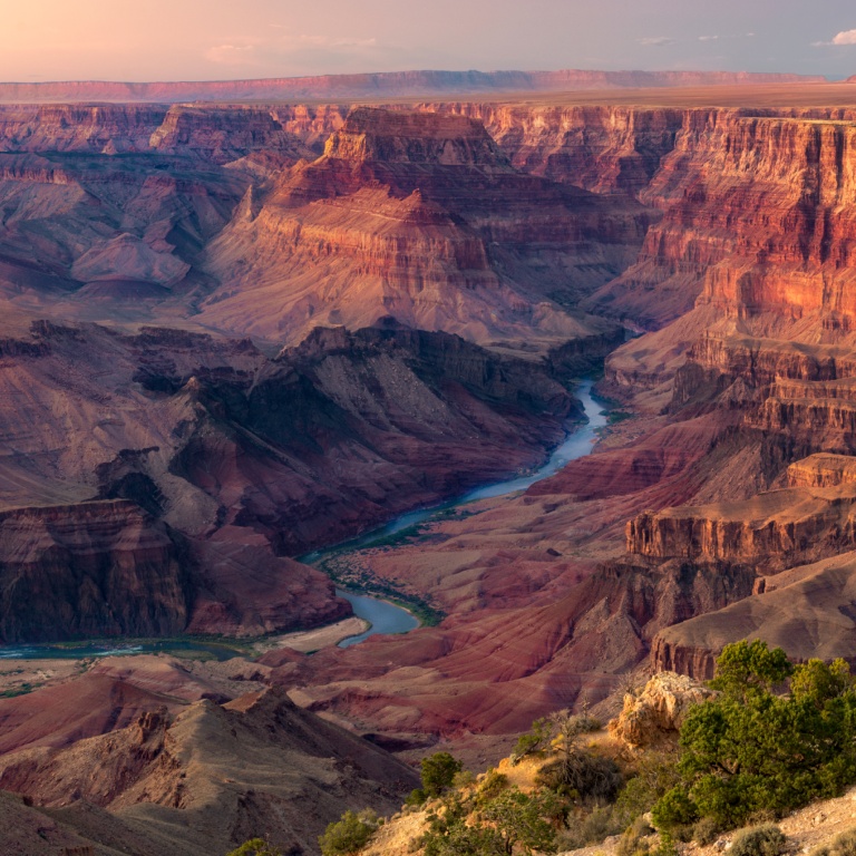 Aerial view of the Grand Canyon at sunset