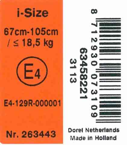 European car seat label