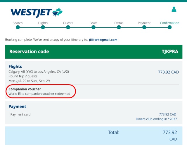 travel bank credit westjet