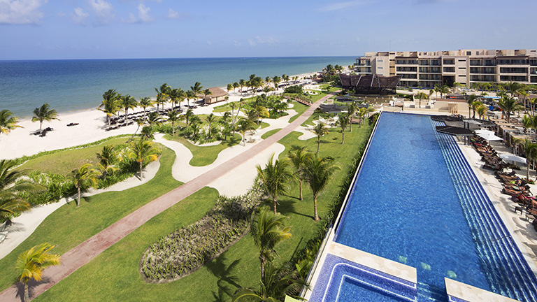 Aerial pool and beach view