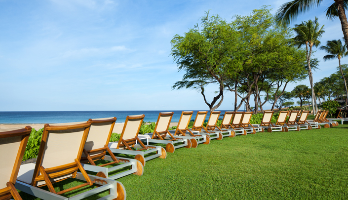 Chaise lounges with beach view