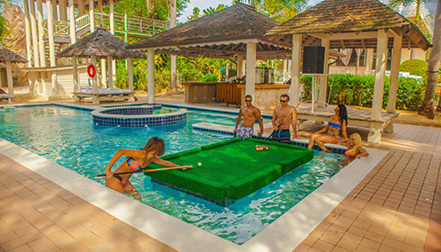 Billiards table in the pool