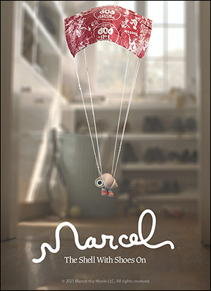 Marcel the shell with shoes on movie poster