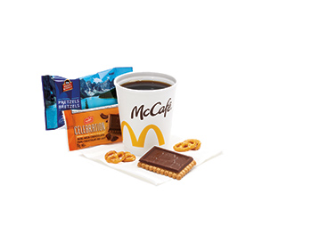 Image of pretzels, cookie, and coffee