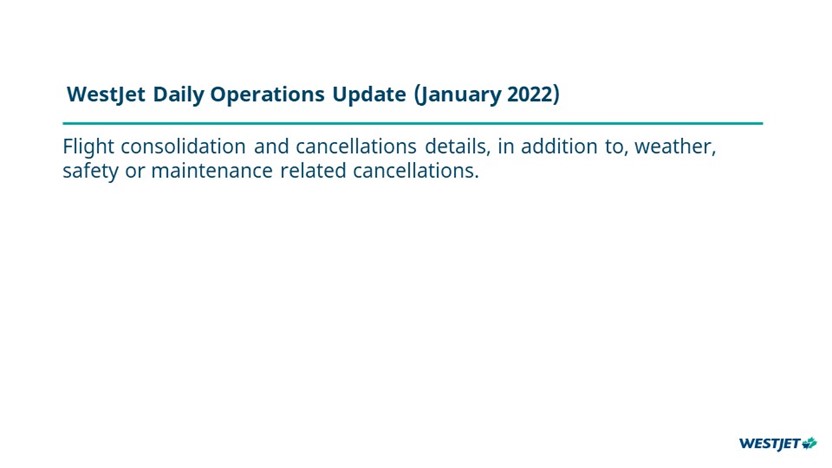 WestJet Daily Operations Update (January 2022)