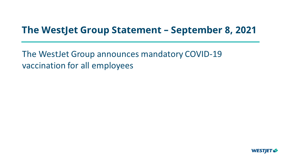 The WestJet Group Statement - September 8, 2021