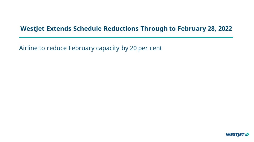 WestJet prolonge les réductions d’horaire jusqu’au 28 février 2022