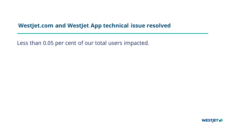 WestJet.com and WestJet App Technical Issue Resolved