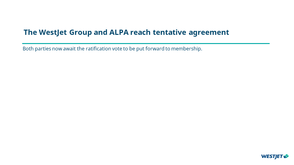Le groupe WestJet et l'ALPA concluent un projet de règlement