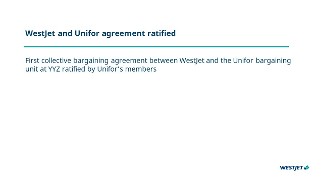 WestJet and Unifor agreement ratified   