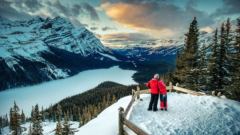 People enjoying Banff National Park in Winter