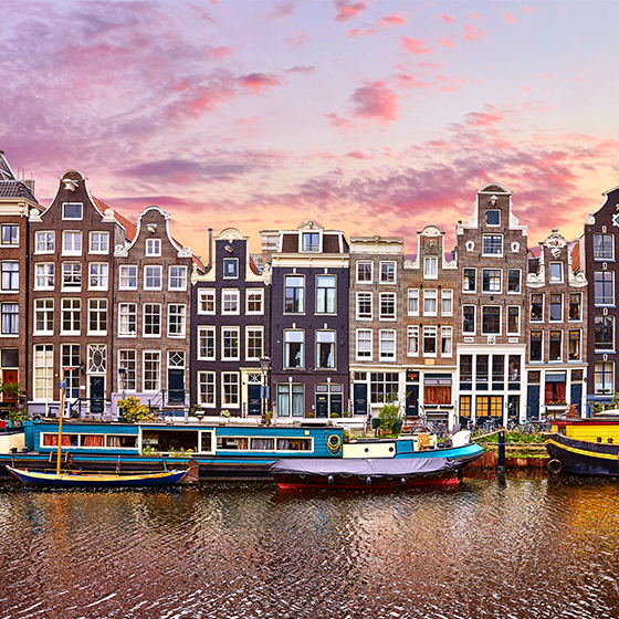 Houses and boats in Amsterdam