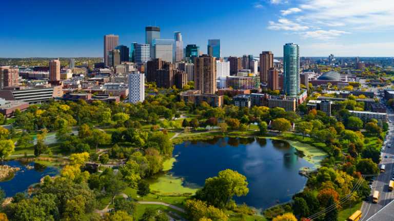 Aerial view of downtown minneapolis