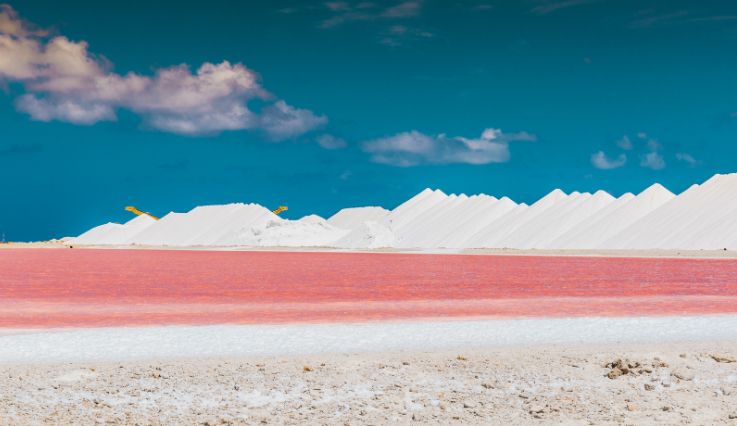 Bonaire pink salt pond and salt pyramids