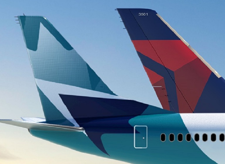 WestJet and Delta aircraft tails