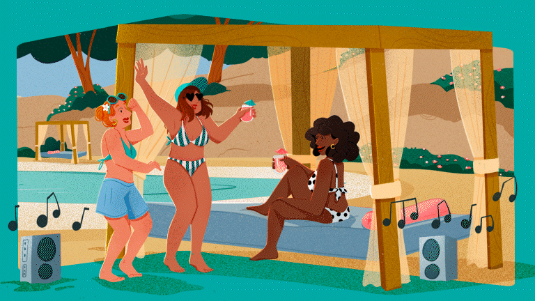 Friends celebrating on a beach vacation 