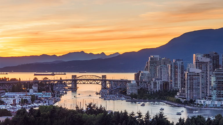 Sunset over False Creek inlet in Vancouver