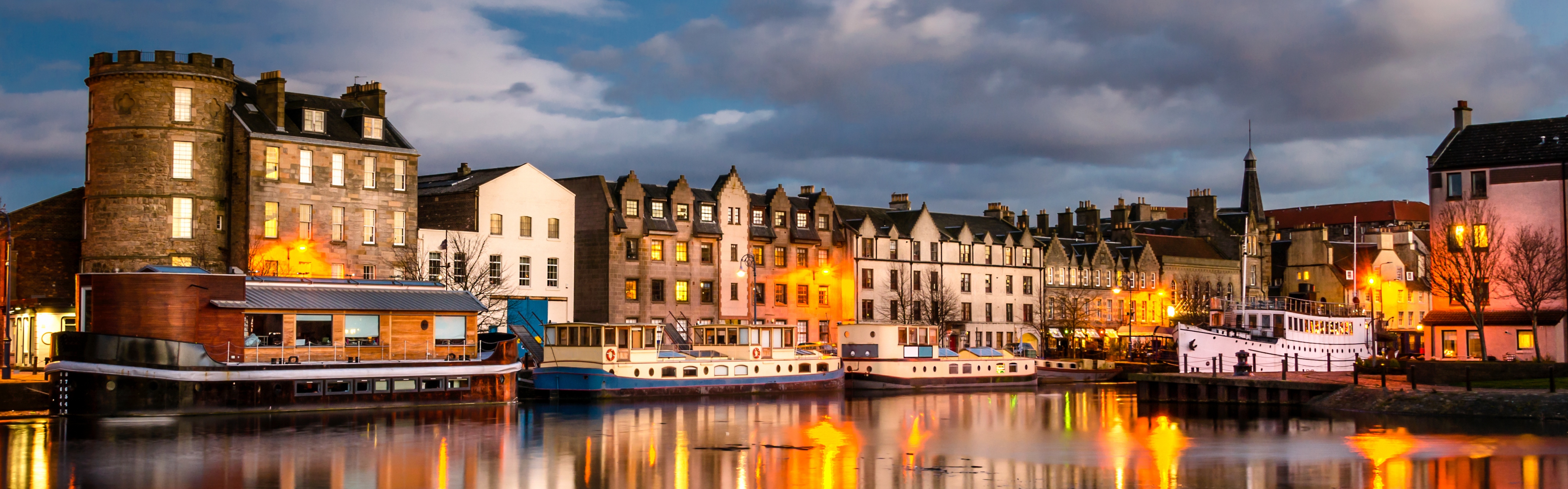 Old Leiths Docks at Dusk and Reflection in Water. Edinburgh, Scotland.
