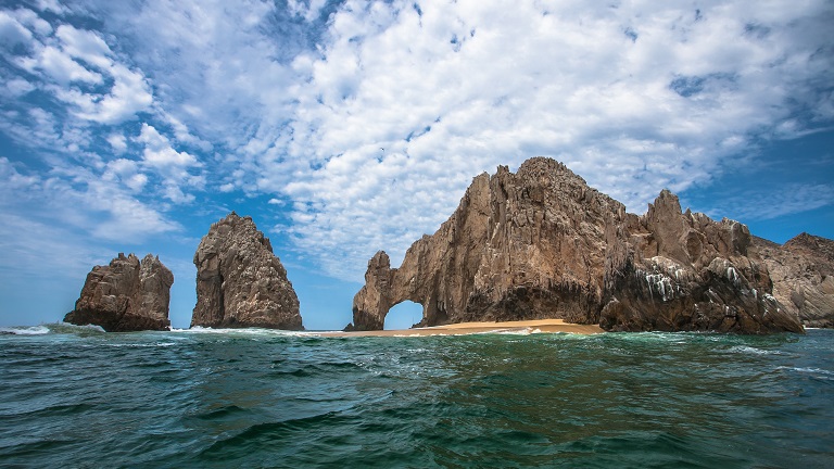 Lush tropical coastline view